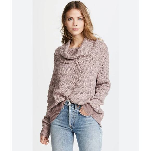 Free People By Your Side Pink Open Knit Cowl Neck Sweater Size XS - Picture 1 of 13